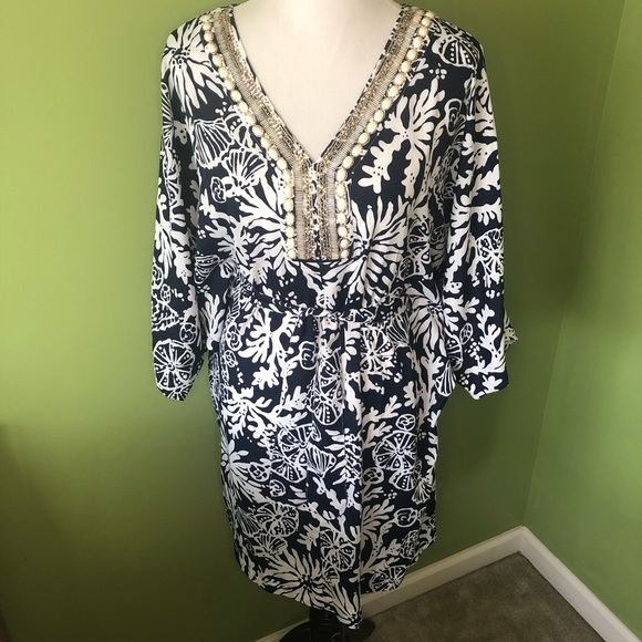 Lilly Pulitzer Navy Beaded Wilda Caftan Dress